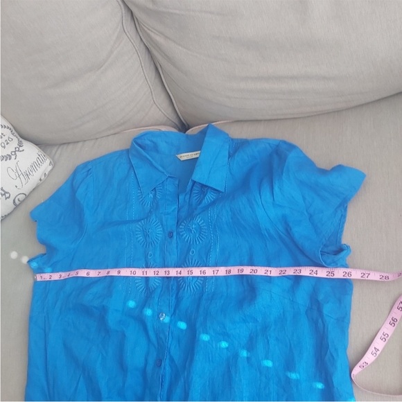 Ecologie linen top size 2X blue button down short sleeves collared shirt - Picture 11 of 11
